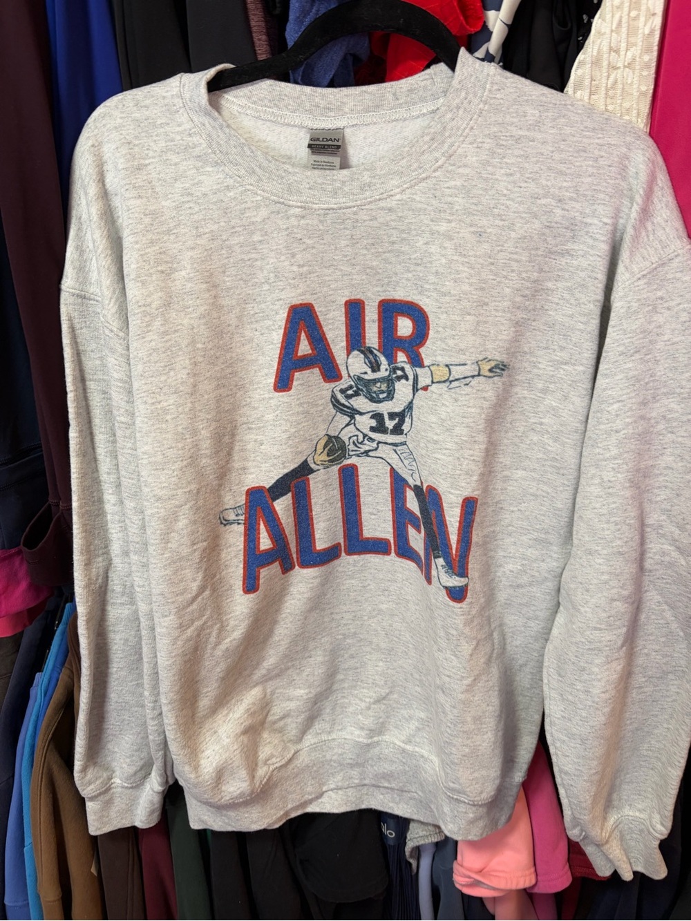 Buffalo Bills Gildan Light Gray 'Air Allen' Crewneck Sweatshirt